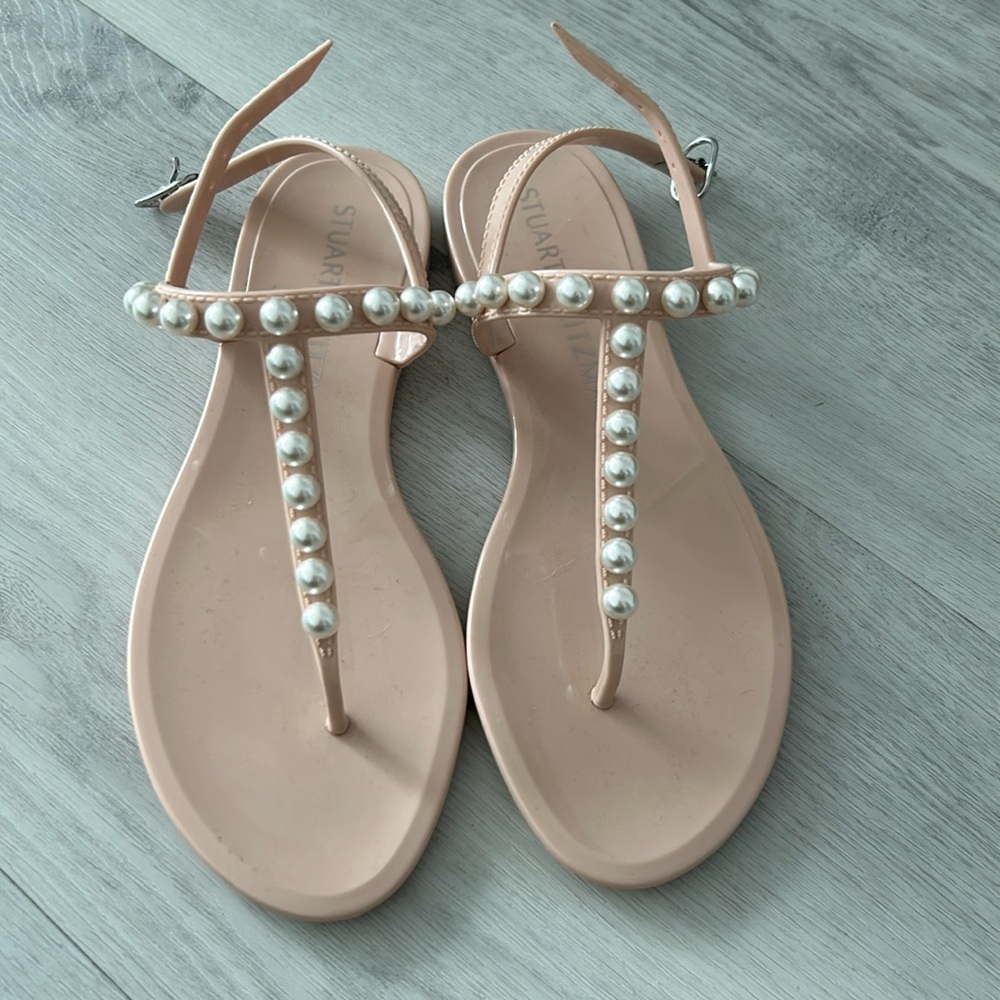 Stuart Weitzman Goldie Embellished Jelly Thong Sandals